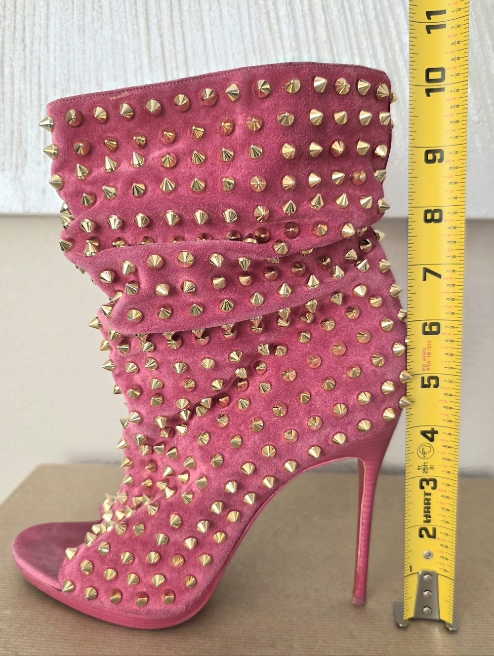 CHRISTIAN LOUBOUTIN Guerilla Pink Suede Gold Spiked Ankle Boots EU 38.5 7.5-8.5 - Picture 14 of 14